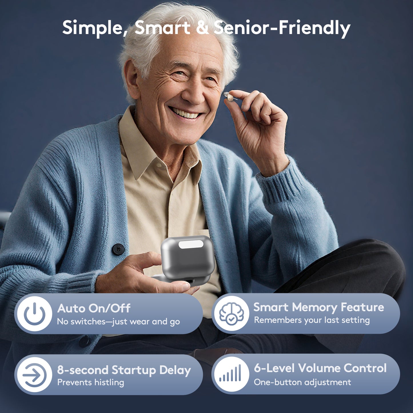 Hearing Aids for Seniors, OTC Wireless Hearing Aid (Not Hearing Amplifier) for Mild to Moderate Hearing Loss, Noise Reduction, Rechargeable, Comfortable, Near Invisible